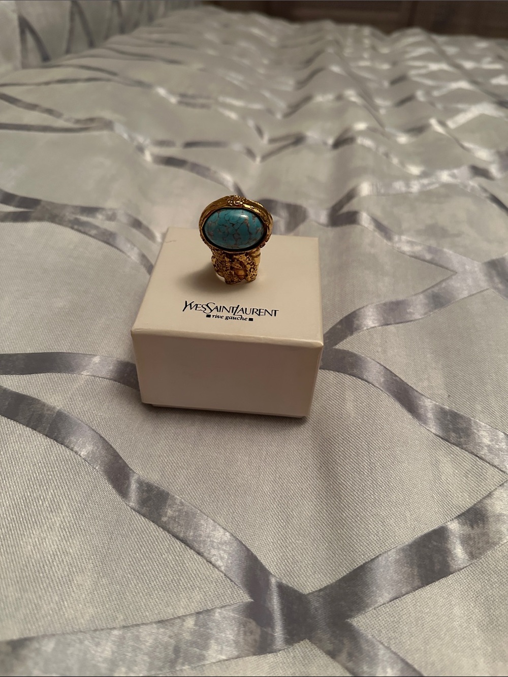 Yves Saint Laurent Gold-Tone Ring with Turquoise Cabochon - Picture 3 of 6